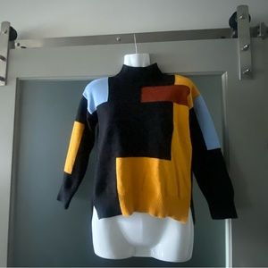 3 quarters length multi-color block sweater